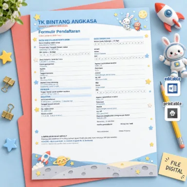 Formulir Pendaftaran TK Antariksa Ceria Word A4 Dua Bahasa