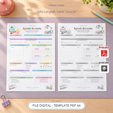 Agenda Prioritas Kerja A4 Fokus Ceria - Planner Doodle 2 Bahasa