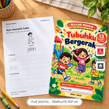 Buku Belajar Menulis Tubuhku Bergerak - Latihan Menulis Kata dan Kalimat PDF A4