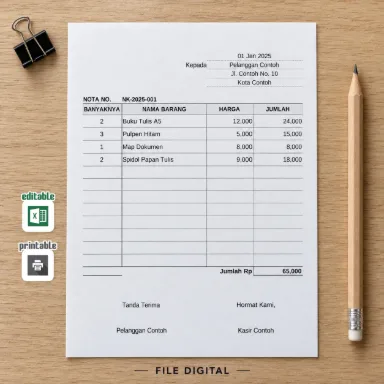 Nota Klasik Excel A5 Dua Bahasa dengan Total Otomatis