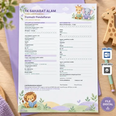 Formulir Pendaftaran TK Safari Ceria Word A4 Dua Bahasa