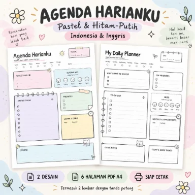 Agenda Harianku PDF A4 - 2 Desain, Indonesia & Inggris
