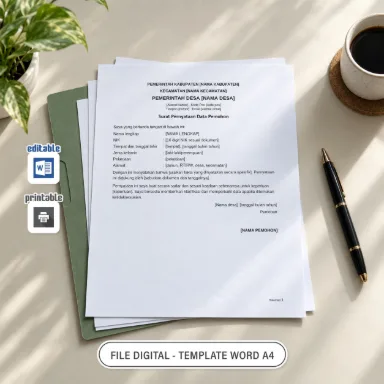 Surat Pernyataan Data Pemohon Word A4 untuk Administrasi Desa