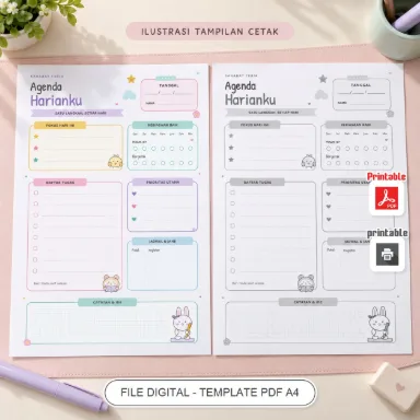 Agenda Harian A4 Sahabat Ceria - Planner Pastel PDF 2 Bahasa