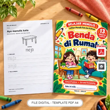 Buku Belajar Menulis Benda di Rumah - Latihan Menulis Kata dan Kalimat PDF A4