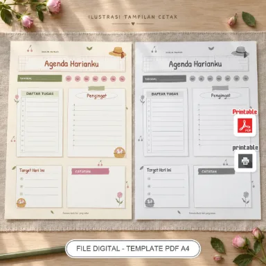 Agenda Harian A4 Kebun Mawar - Planner Doodle PDF 2 Bahasa