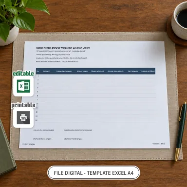 Daftar Kontak Darurat Warga dan Layanan Umum Excel A4