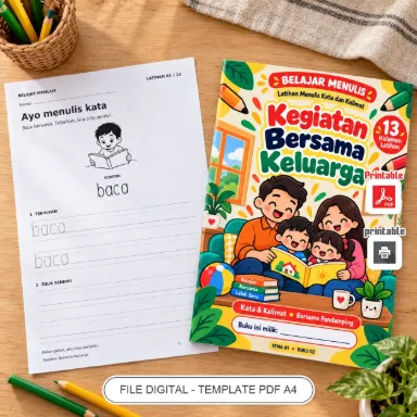 Buku Belajar Menulis Kegiatan Bersama Keluarga - Latihan Menulis Kata dan Kalimat PDF A4