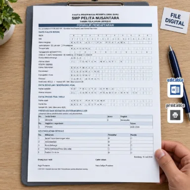 Formulir Pendaftaran SMP Kotak Karakter Word A4 Dua Bahasa