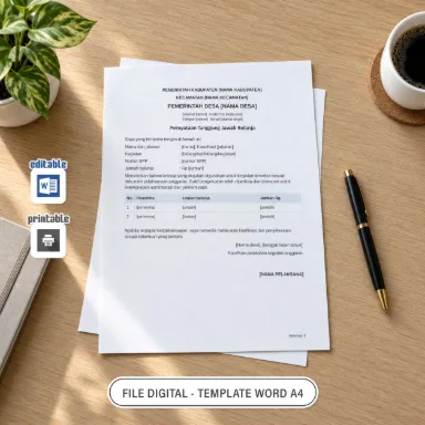 Pernyataan Tanggung Jawab Belanja Word A4 untuk Administrasi Desa