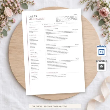 Template CV Word Rose Timeline — Dua Kolom Berwarna dan Hitam-Putih