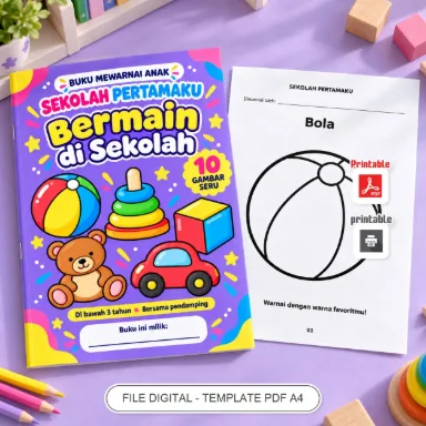Buku Mewarnai Anak Bermain di Sekolah PDF A4