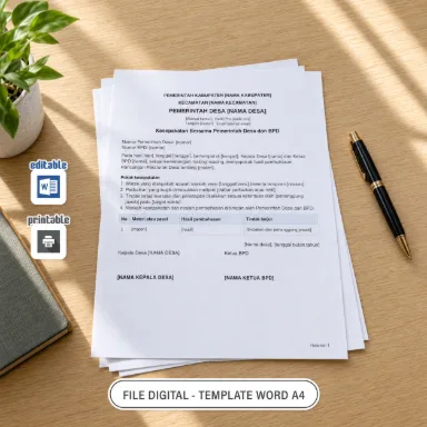 Kesepakatan Bersama Pemerintah Desa dan BPD Word A4 untuk Administrasi Desa