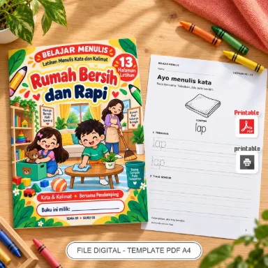 Buku Belajar Menulis Rumah Bersih dan Rapi - Latihan Menulis Kata dan Kalimat PDF A4