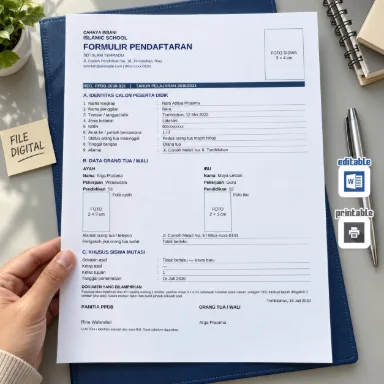 Formulir Pendaftaran SD Modern Navy Word A4 Dua Bahasa