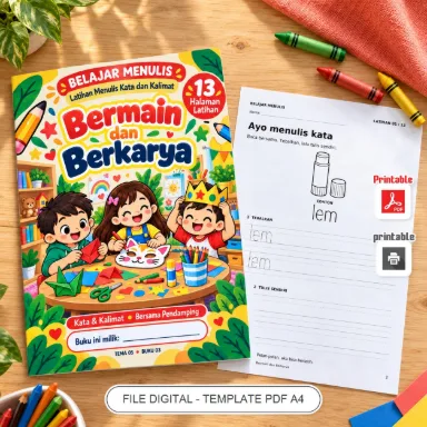 Buku Belajar Menulis Bermain dan Berkarya - Latihan Menulis Kata dan Kalimat PDF A4