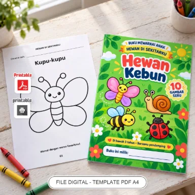 Buku Mewarnai Anak Hewan Kebun PDF A4