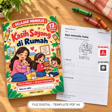 Buku Belajar Menulis Kasih Sayang di Rumah - Latihan Menulis Kata dan Kalimat PDF A4