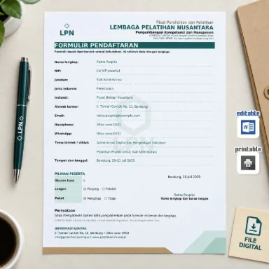 Formulir Pendaftaran Bimtek Diklat Word A4 Dua Bahasa